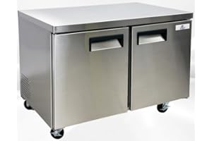 cooler depot Commercial Under Counter Refrigerator 2 doors 48 Inches Width 13 Cu. Ft. 2 Shelves Cold Table Stainless Steel 33°F~41°F 115V/60HZ-AUR-12376
