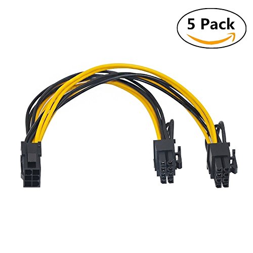 PCI-E 6pin to Dual 6+2Pin (6Pin/8Pin) Power Splitter Cable for Graphics Video Card PCI Express VGA Y-Splitter Extension Cable for GPU Mining- 8 Inch (5 Pcs)