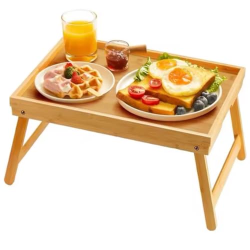 Mesa de Bambu com Pés Dobráveis para Notebook e Café da Manhã na Cama Bandeja Portátil 50x30 cm Multiuso para Sofá ou Quarto Suporte Compacto para Trabalhar Ler ou Servir Refeições