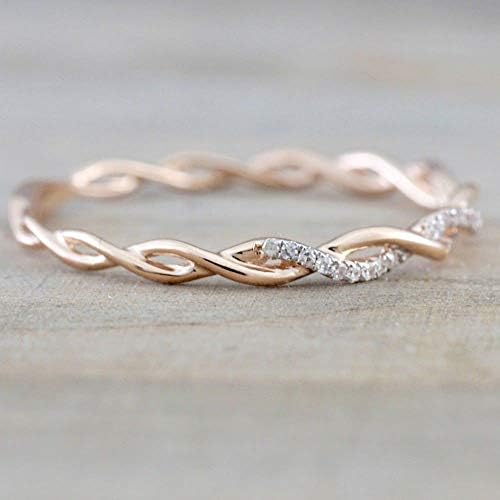 Napafashion Women Fashion 14K Solid Rose Gold Stack Twisted Ring Wedding Party Jewelry Gift (5)