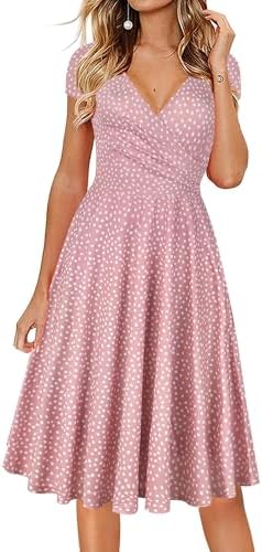 oxiuly Women's Casual Dresses Criss-Cross V-Neck Floral Flare Midi Summer  Dress OX233, Pink Dot, M price in UAE | Amazon UAE | kanbkam