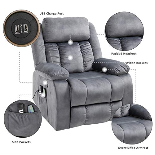 Mecor Massage Recliner Chair w/Adjustable Headrest Flannelette Rocker