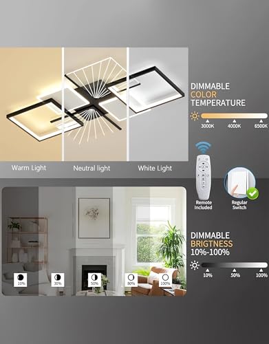 LED Ceiling Lighting Modern Rectangular Ceiling Lamps for Living Room Dimmable with Remote Control Against Recessed Ceiling Light for Living Room Bedroom Parlour (Acrylic)