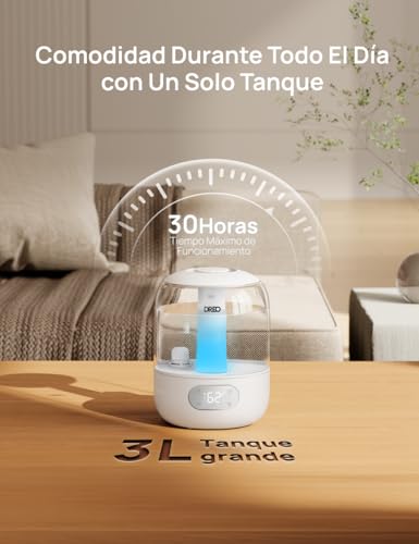 DREO Humidifier Babies 3L 26dB Silent with Humidity Sensor, Ultrasonic Cold Mist, 30h Autonomy, 360° Nozzle, Ambient Light, Essential Oil Diffuser, White