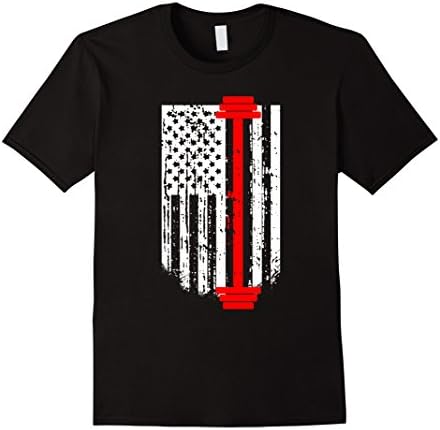 Men's Gym Dumbbell American Flag T-shirt Medium Black