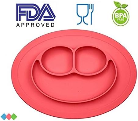 Farsiwi kids placemats with Divided Suction, No mess toddler, Non-slip silicone placemats, Perfect baby feeding mat + plate - baby placemat (Red)