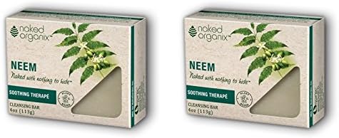Naked Organix Neem Cleansing Bar (Pack of 2) with Certified Organic Olive Fruit Oil, Coconut Oil, Palm Oil, Shea Butter, Jojoba Seed Oil and Rosemary Leaf Extract, 4 oz