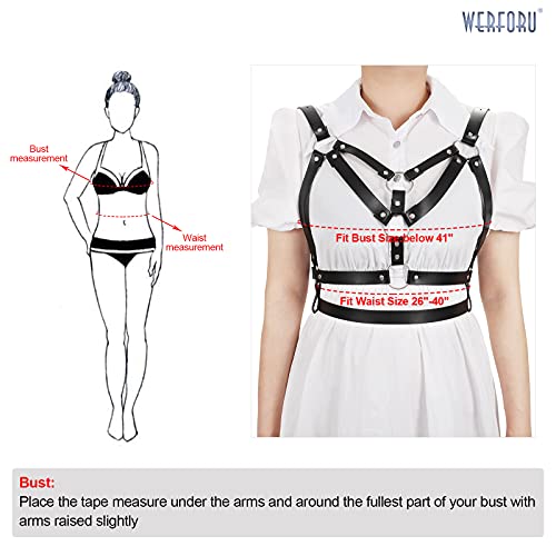 Women Body Chest Punk Waist Belt Adjustable PU Leather Strap Caged Gothic Belt Halloween, Fit Bust Size below 41\