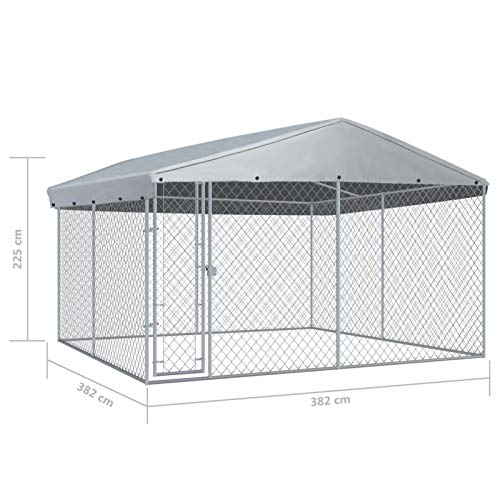 Festnight Outdoor Hundezwinger mit ?berdachung Hundehütte Hundek?fig Hundehütte Hundehaus Tierlaufstall Freilaufgehege Verschlie?bares Riegelsystem für Hunde 382x382x225 cm – Bild 6