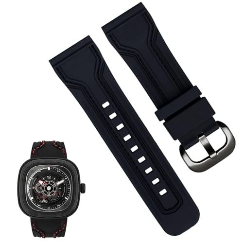 yezjin Waterproof Rubber watch band for seven Friday sweat proof watch chain 28mm black orange strap for men
