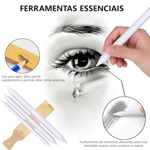 GODREAM Kit Lapis de Desenho Profissional 74 Peças com Estojo Portátil, Lapis de Cor e Grafite Profissional, Sketchbook, Borrachas, Estilete e Acessórios para Artistas e Estudantes Linha Super Premium