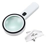 Extra Large 12 LED Handheld Strong Magnifying Glass with LED and UV Light,MSLAN 30X Best Jumbo Size Illuminated Magnifier for Reading,Inspection,Exploring,Hobbies and Currency Detecting (White)