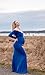 JustVH Maternity Elegant Fitted Maternity Gown Long Sleeve Cross-Front V Neck Slim Fit Maxi Photography Dress for Photoshoot A- Royal Blue