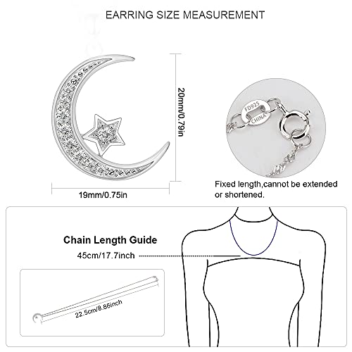 Gemschest Sterling Silver Crescent Moon Star Necklace Cubic Zirconia Jewelry for Teen & Women Ladies Dainty 18