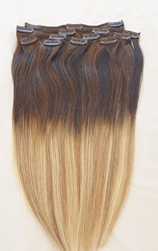18inches 100% Ombre BALAYAGE Clip in Human Hair Extensions 7Pcs,14 clips # T2-18/613