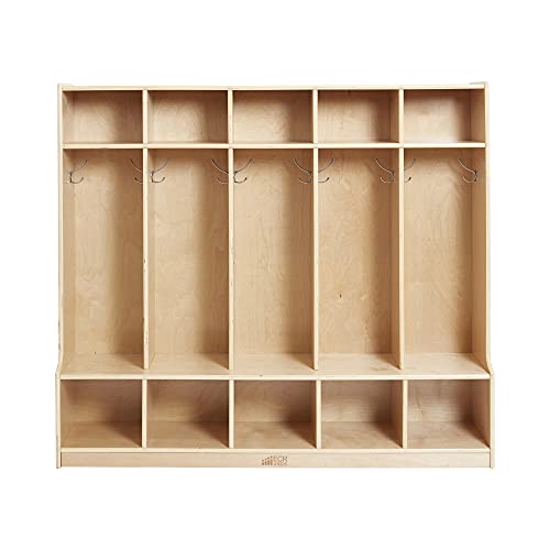 ECR4Kids 5Section Coat Locker with Bench, Classroom Furniture, Natural