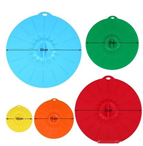 Kitchen Winners  Set of 5 Silicone Microwave Plate Covers Bowl Lids, Various Sizes, Multi Color.