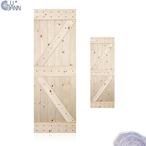 LUBANN 28/30/36/38/42 in. x 84 in. Unfinished British Brace Knotty Pine Barn Door Country Style Made in U.S. (British Brace 28 in.)