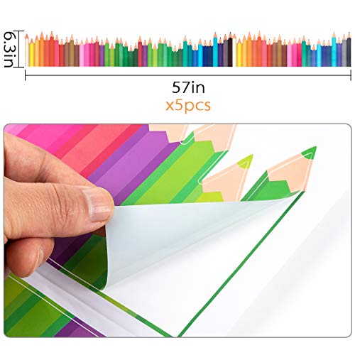 Alphatool 5 Pack Pencils Bulletin Board Borders- Coloful Pencil Pattern Decorative Border Trims, Chalkboard Board Trimmers for Classroom, School, Office Decoration for Teacher- 57 Ã— 6.3 Inches