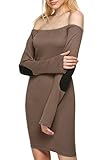 Zeagoo Women's Elbow Patch Long Sleeve Off Shoulder Bodycon Party Dress
