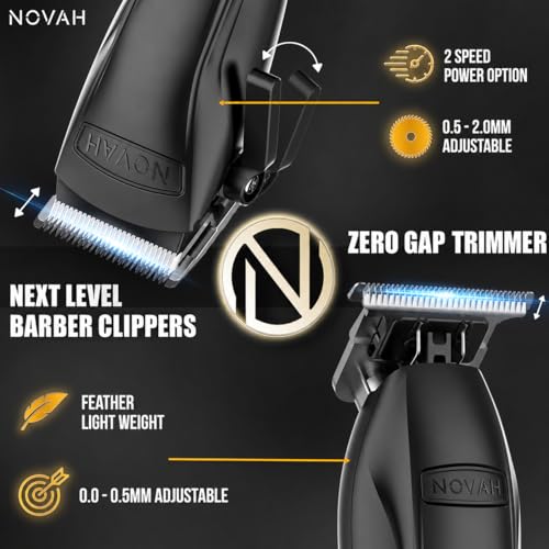 Novah® Professional Hair Clippers for Men, Professional Barber Clippers and Trimmer Set, Mens Cordless Hair Clipper for Barbers Haircut Kit Fade