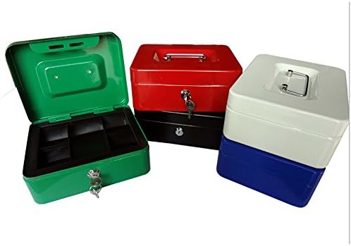 12 Inch Small Steel Cash Box Safty box With Removable Tray and Key Lock 2 keys White