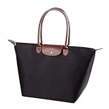 KARRESLY Women Fashion Nylon WaterProof Zipper Bag Dumpling Folding Tote Shoulder Travel Shopping Sport Handbag(Black M)