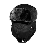 Tirain Unisex Winter Trooper Ushanka Hat Ear Flap Hat with mask (Black, one size)