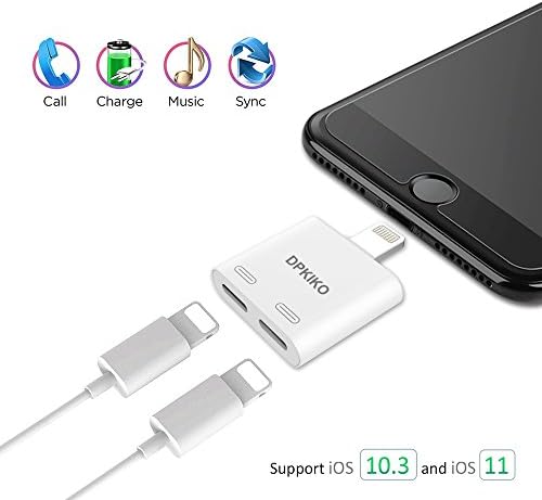Iphone 8 Adapter & Splitter for iPhone 7, 7Plus, 8, 8Plus, iPhone X, DPKIKO Dual Lightning 2 in 1 Headphone Jack Aux Audio Music & Charge & Calling & Sync Cable Connector Charger - Compatible IOS 10