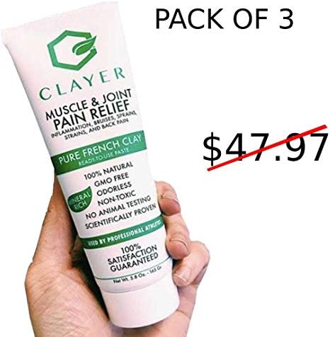 2 + 1 Free Active Muscle and Joint Pain Relief - 100% Natural - Scientifically Proven Healing Clay - Pain Relief, Inflammation, Knee Pain, Joint Pain, Green Clay