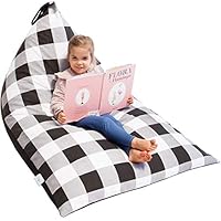 Huddle Supply Co Stuffed Animal Bean Bag Storage Stuffie Seat - Farmhouse Buffalo Plaid Designer Bean Bag - Stuffed Animal Storage Bean Bag Chair for Kids, Teens and Adults