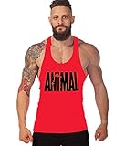 Efashionmx Mens Animal Letter Print Stringer Bodybuilding Gym Tank Tops (Large, Red)