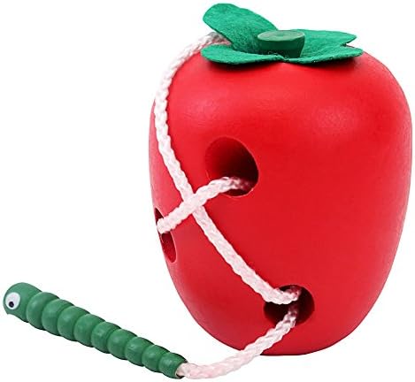 Yunchao Babies Wear Wire Toys, Insects Eat Apples, Early Childhood Education Puzzle Wooden Blocks 0.3 Feet (Red)