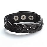 Godyce Brown Black Genuine Leather Bracelet Braided Wide Women Men Punk - 9“ Button Adjust