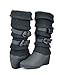 Dream Pairs Women Knit Sweater Winter Fur Wedge Boots Black