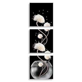 3 Panel Canvas Wall Art Flower in Black Background Home Wall Decorations for Bedroom Living Room Paintings Canvas Prints Framed - 12"x12"x3 Panels