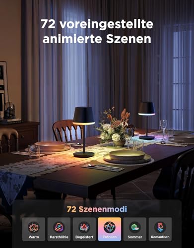 Govee Table Lamp Wireless Battery, RGBICWW Table Lamp Compatible with Matte Alexa, 500 lm Bedside Lamp Dimmable with 4800 mAh Rechargeable, 72 Scenes, 2700 K-6500 K for Living Room, Dining Room