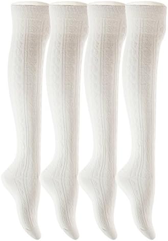 AATMart Women's 4 Pairs Over KNee-High Cotton Socks Size 6-9(Cream)