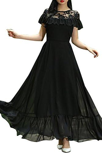Aashish Garments Black Net Style Ruffle Peplum Women Maxi Dress