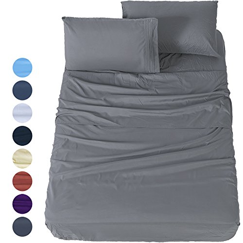 Shilucheng Bed Sheet Set Microfiber 1800 Threads Egyptian Super Soft Sheets 16-Inch Deep Pocket - Hypoallergenic - 4 Piece (King, Grey)
