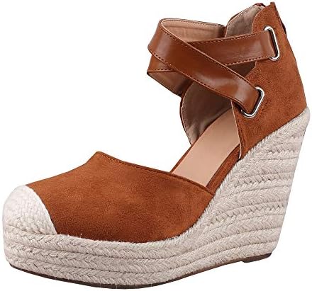 Nailyhome Womens Espadrille Platform Sandals Closed Toe Buckled Ankle Strap Wedge Sandals