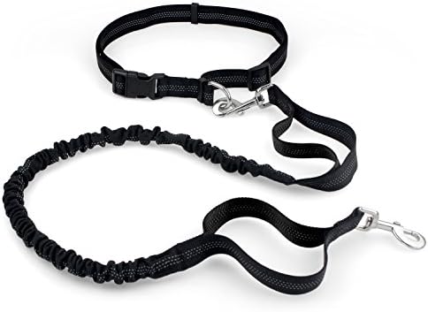 Hands Free Dog Running Leash, Adjustable Waist Belt Extendible Bungee Jogging Leash for Walking, Hiking, Training Dog, by NoahPet, Black