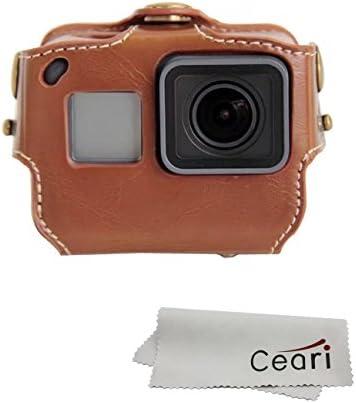 CEARI PU Leather Camera Case Bag Protective Cover with Strap for Gopro HERO 5 Action Camera - Brown