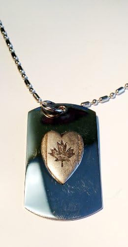 Heart Canada Maple Leaf Flag Patriot Patriotic Pewter Emblem Logo Symbols - Military Dog Tag Luggage Tag Key Chain Metal Chain Necklace by Dog Tags