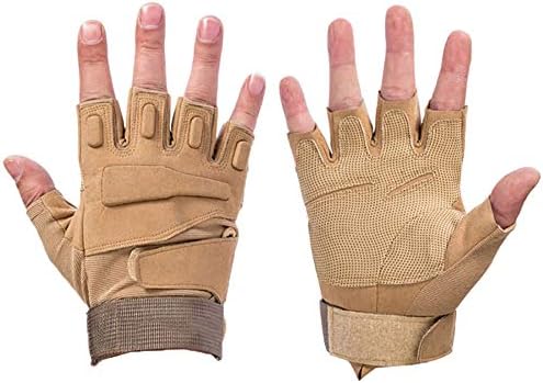 AxssjS Tactical Military Mechanics Half Finger Safe Hand Protection Working Gloves - Sand L
