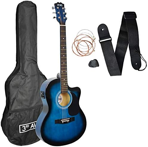3rd Avenue 4/4 Full Size Cutaway Electro Acoustic Guitar Pack for Beginners with Built-in Tuner and EQ – Blueburst