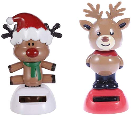 2pcs Christmas Solar Dancing Toys Bobble Head Toy Elk Deer Man Dancing Figure Toy Car Dashboard Decorations Ornaments