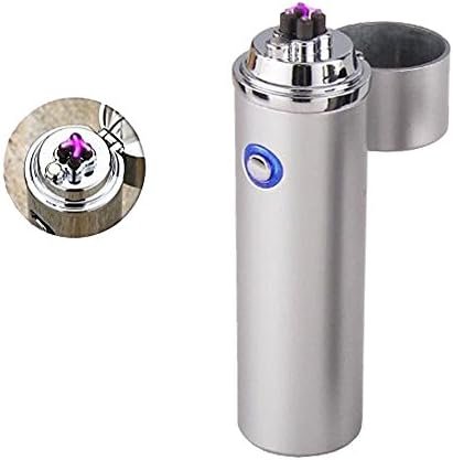 Electronic Lighter in Innovative Design, Dual Arc, USB Rechargeable Windproof, USB cable included, Elegant Gift Box (Round Silver)