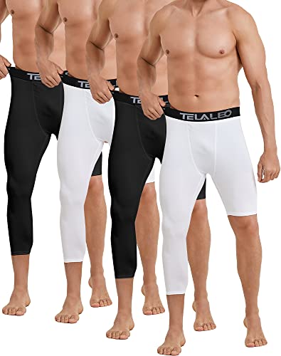 4 Pack Men's 3/4 One Leg Compression Tights Pants