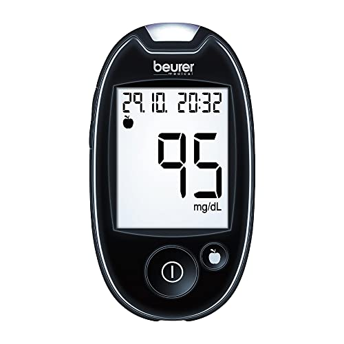 Beurer GL 44 mg/dL Glucometro Digitale per Uso Personale, Misurazione Rapida in 5 Secondi, Campione di Sangue Ridotto 0,6 µl, Display XXL, Memoria 480 Valori, Set Completo